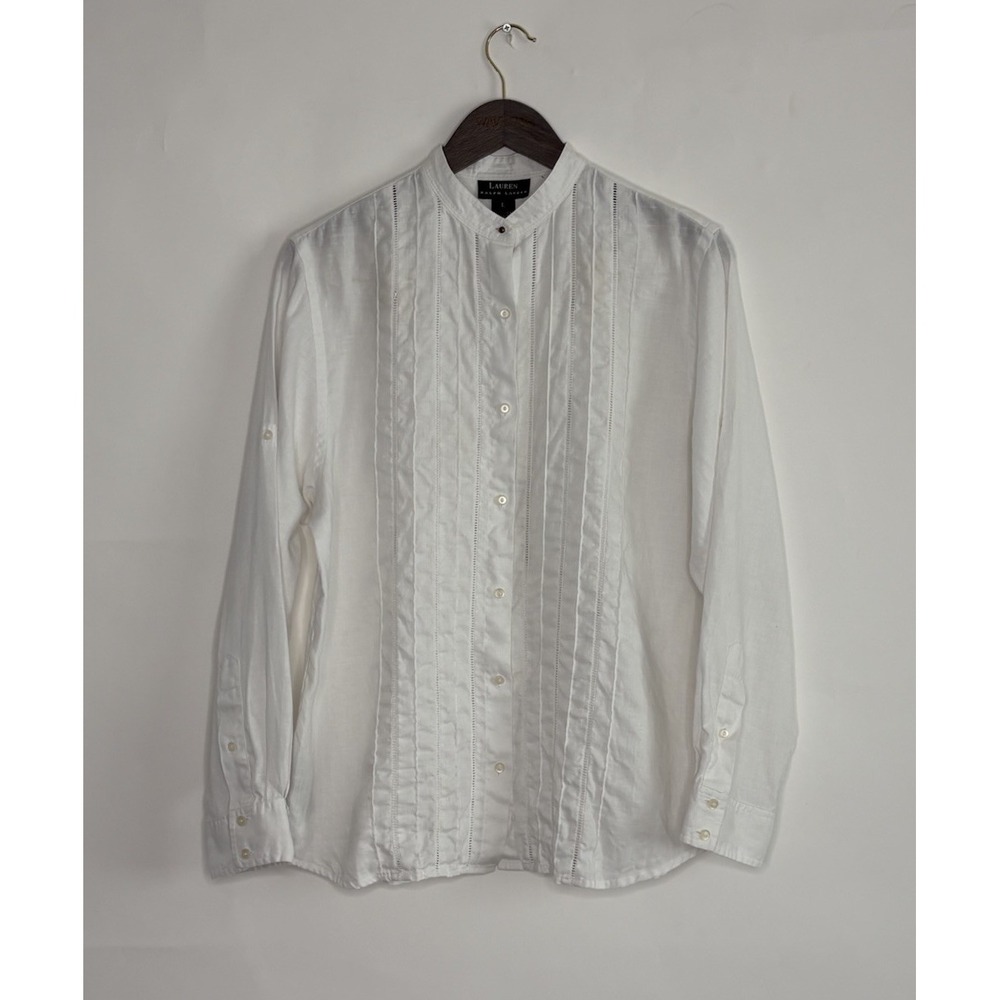 Vintage Lauren Ralph Lauren Women Large 100% Linen Pintucked Ladder Detail Shirt